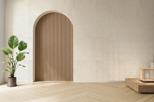 아트월로 시공된 KCC글라스 홈씨씨의 세렌 크레마. KCC글라스 홈씨씨 제공.